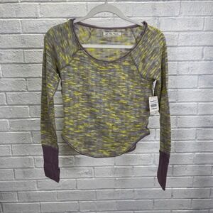 We the Free People Waffle Knit Thermal Top Sea Combo Womens XS Boho Grunge Indie